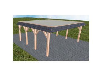Carport Grömitz KT Natur Walmblende, Flachdach mit Stahl-Trapezplatten Antikondens Carport Grömitz KT Natur Walmblende, Flachdach mit Stahl-Trapezplatten Antikondens