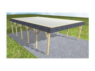 Carport Grömitz LT Master Walmblende, Flachdach mit Stahl-Trapezplatten Antikondens