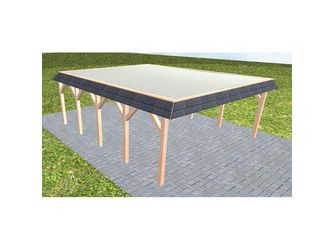 Carport Grömitz MT Natur Walmblende, Flachdach mit Stahl-Trapezplatten Antikondens