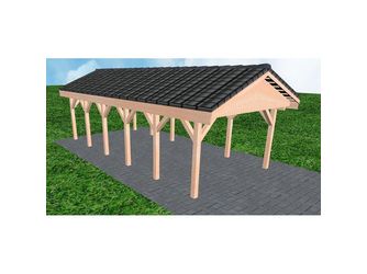 Carport Wismar LD Natur Satteldach, inkl. Pfannen und Rinne