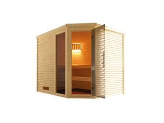 Design-Sauna CUBILIS Gr. 3 Sparset 7, 5 kW OS inkl. digitaler Steuerung, Glastür und Fenster