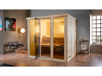 Design-Sauna KEMI PANORAMA 3 inkl. 7, 5 kW OS-Ofenset