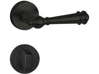 Drückergarnitur Rustico, Schwarz matt, Klipp-Rosette, fest/drehbar, mit Rückholfeder, WC