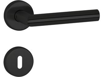 Drückergarnitur Volume, Schwarz matt, Klipp-Rosette rund, mit Rückholfeder, BB