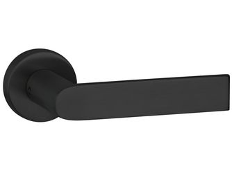 Drückerpaar Orbio, Schwarz matt, Klipp-Rosette, mit Rückholfeder, ohne Schlüsselrosette