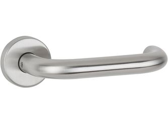 Drückerpaar Rotondo, Edelstahl matt, Klipp-Rosette, mit Rückholfeder, ohne Schlüsselrosette