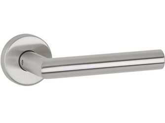 Drückerpaar Volume, Edelstahl matt, Klipp-Rosette rund, mit Rückholfeder, ohne Schlüsselrosette