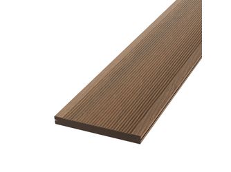 Terrassendiele WPC Teak massiv teak-braun einseitig Holzstruktur, einseitig geriffelt, längsseitige Nut, DREAMDECK WPC PLATINUM - 20 x 195 mm