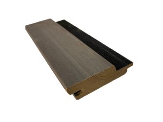 Fassadenprofil Blackline Classic Canadic (kanadische Lärche), mikrogeriffelt, Koralan® Vergrauungslasur Granit, schwarze Feder - 26 x 96 mm