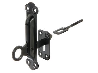 Fensterladen-Feststeller, Befestigung mit Platte, schwarz kunststoffbeschichtet , Höhe 150mm Fensterladen-Feststeller, Befestigung mit Platte, schwarz kunststoffbeschichtet , Höhe 150mm