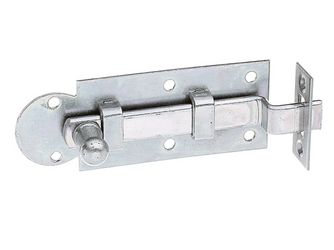 Fensterriegel, mit Knopf, gekröpft, mit Schließblech, disp., Platte LxB 80x30mm Fensterriegel, mit Knopf, gekröpft, mit Schließblech, disp., Platte LxB 80x30mm