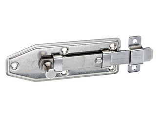 Fensterriegel, mit Knopf, gerade, mit Schlaufe, Edelstahl, Platte LxB 100x35mm Fensterriegel, mit Knopf, gerade, mit Schlaufe, Edelstahl, Platte LxB 100x35mm