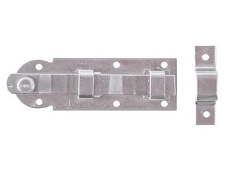 Fensterriegel, mit Knopf, gerade, mit Schlaufe, Edelstahl, Platte LxB 80x26mm Fensterriegel, mit Knopf, gerade, mit Schlaufe, Edelstahl, Platte LxB 80x26mm