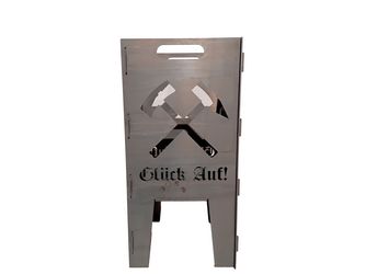 Feuerkorb Stahl unbehandelt - Motiv: Glück Auf 300x300x630mm (B/T/H)