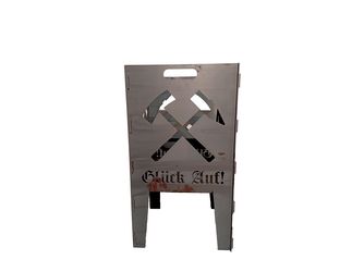 Feuerkorb Stahl unbehandelt - Motiv: Glück Auf 400x400x730mm (B/T/H)