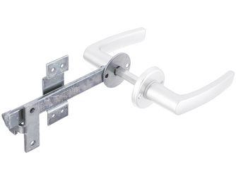Flechtzaun-Einzeltorverschl., gelb vz, Drücker und Rosette aus Alu, Länge 170mm Flechtzaun-Einzeltorverschl., gelb vz, Drücker und Rosette aus Alu, Länge 170mm