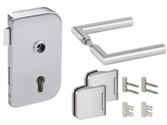 Glastürbeschlag-Set (Schlosskasten + Griffpaar + Bänder) "Cuneo"
