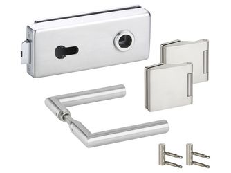Glastürbeschlag-Set (Schlosskasten + Griffpaar + Bänder) "Rivogo"