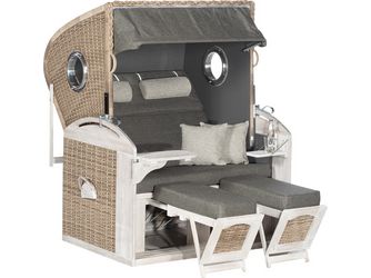Garten Strandkorb 305 Z Comfort XL m Bullaug. PE-Kunststoffgefl Vitage-Oak Stoff 12491