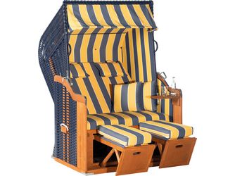 Garten Strandkorb Rustikal 250 Plus PVC Kunststoffgefl blau Stoff 1244