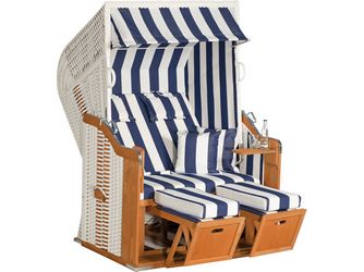 Garten Strandkorb Rustikal 250 Plus PVC Kunststoffgefl weiß Stoff 1080