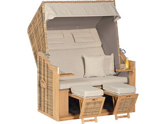 Garten Strandkorb Rustikal 34 Z XL Teak PE Kunststoffgefl natura-antik Stoff 1238