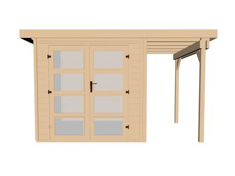 Gartenhaus 321 A Gr.5, natur, 19mm, DT Milchglas, Anbau 115cm