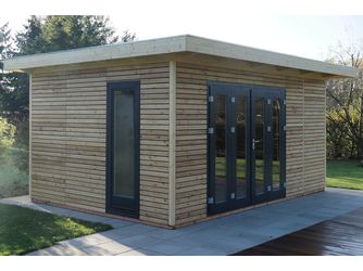 Gartenhaus Cara Easy 3540 F Skand. Fichte / Thermoholz Flachdach, Stärke: 25mm, 500x350cm