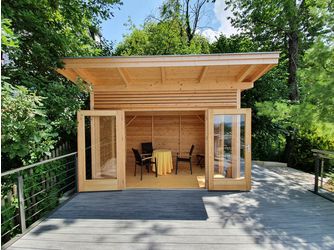 Gartenhaus Cara Yoga 2536 P+70 VD Skand. Fichte / Thermoholz Pultdach, Stärke: 25mm, 360x250cm