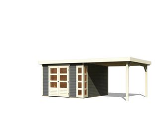 Gartenhaus "Kerko 6" SET terragrau mit Anbaudach 2,40m Breite 3060x5220x2160mm