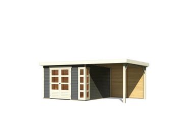 Gartenhaus "Kerko 6" SET terragrau mit Anbaudach 2,4m Breite, Rückwand 3060x5220x2160mm