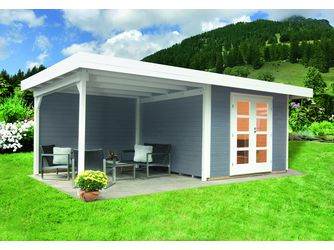 Gartenhaus Relax B mit Lounge 300 cm, mit Farbbehandlung Hellgrau Gartenhaus Relax B mit Lounge 300 cm, mit Farbbehandlung Hellgrau