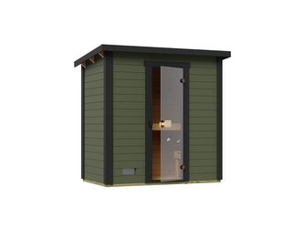 Gartensauna Kaapi 1 graugrün mit Ofenschutz