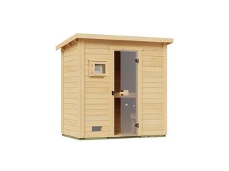 Gartensauna Kaapi 1 mit 400V Klassik-Ofen, analoge Steuerung, Ofenschutz, Saunasteine, Anschlusskabel