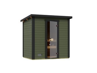 Gartensauna Kaapi 2 graugrün mit Ofenschutz