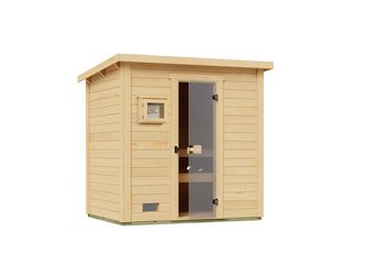 Gartensauna Kaapi 2 mit 400V Klassik-Ofen, analoge Steuerung, Ofenschutz, Saunasteine, Anschlusskabel
