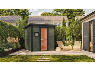 Gartensauna Kaapi 3 graugrün mit 400V Klassik-Ofen, analoge Steuerung, Ofenschutz, Saunasteine, Anschlusskabel