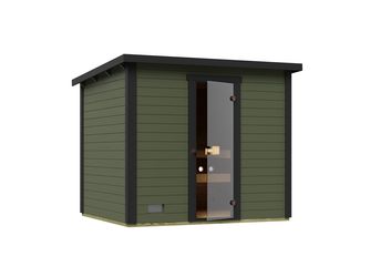 Gartensauna Kaapi 4 graugrün mit Ofenschutz
