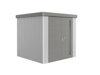 Gerätehaus Neo 2B Var. 1.2 Doppeltür, Wandfarbe silber-metallic, Dach- und Türfarbe quarzgrau-metalli Gerätehaus Neo 2B Var. 1.2 Doppeltür, Wandfarbe silber-metallic, Dach- und Türfarbe quarzgrau-metalli