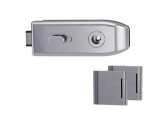 Glastürbeschlagset CREATIVO Schlossseite Flüster 3-tlg. Bänder Edelstahl matt ohne Griff Glastürbeschlagset CREATIVO Schlossseite Flüster 3-tlg. Bänder Edelstahl matt ohne Griff