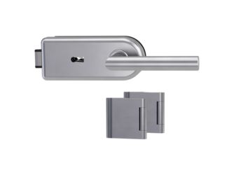 Glastürbeschlagset SMILE Buntbart Flüster 3-tlg. Bänder L-FORM Edelstahl-Optik ma.