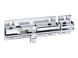 Grendelriegel, m.Knopf, m.Schlaufe, Messing vernickelt poliert, LxB63x26mm Grendelriegel, m.Knopf, m.Schlaufe, Messing vernickelt poliert, LxB63x26mm