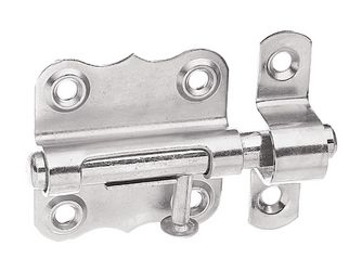 Grendelriegel, m.Knopf, o.Feder, m.Schlaufe, Edelstahl, LxB39x38mm Grendelriegel, m.Knopf, o.Feder, m.Schlaufe, Edelstahl, LxB39x38mm