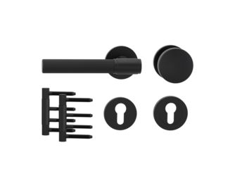 Holztürbeschlagset VAYA 136 ARIS Rosetten rund Knopf R2 Profilzylinder L AXUM 3-teilig Holzzarge Graphitschwarz