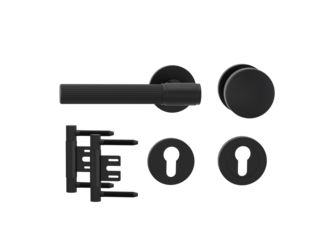 Holztürbeschlagset VAYA 136 ARIS Rosetten rund Knopf R2 Profilzylinder L AXUM 3-teilig Stahlzarge Graphitschwarz