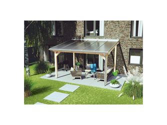 KATTO Terrassenüberd. 5085x3000mm Leimholzbaus. mit Polyclear weiß Zub. pressbl. Rinne PVC-grau