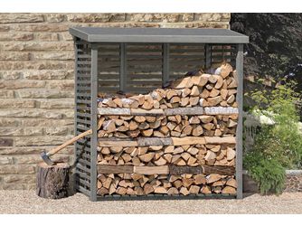 Kaminholzregal FLAMMO L mit Rückwand, grau Kiefer 208x75x200cm