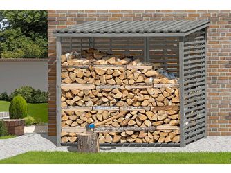 Kaminholzregal FLAMMO XL mit Rückwand, grau Kiefer 237x114x203cm