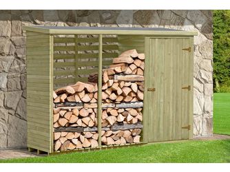 Kaminholzregal WARO mit Geräteschrank Kiefer 280x100x200cm