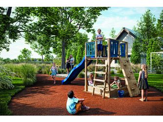 Kinderspielturm Paula, KDI-grün / blau 160x194x220cm